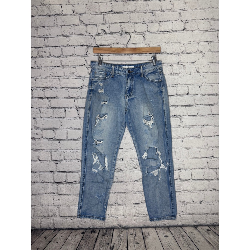 KanCan‎ Jeans Womens Size 7 Distressed Light Wash Denim Boyfriend Crop